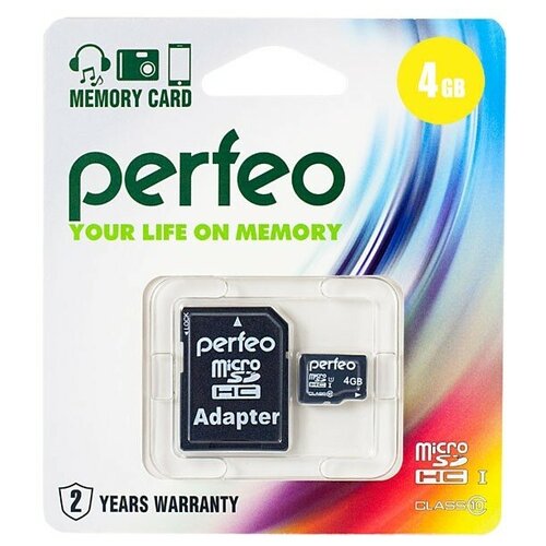 Карта памяти PERFEO microSD 4GB High-Capacity (Class 10) с адаптером BL1