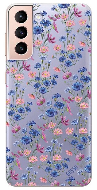 Ультратонкий силиконовый чехол-накладка ClearView 3D для Samsung Galaxy S21 с принтом "Lovely Cornflowers"