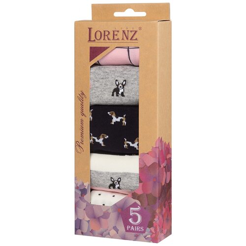 Носки LorenzLine, 5 пар, размер 25 (37-38), серый, розовый, черный женские носки lorenzline средние 5 пар размер 25 37 38 мультиколор