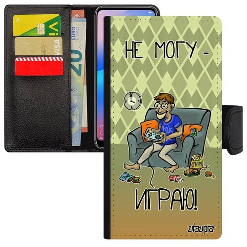 фото Противоударный чехол книжка на мобильный // galaxy a40 // "не могу - играю!" картинка игрок, utaupia, зеленый