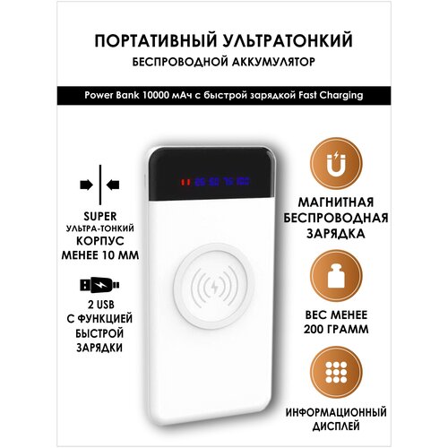 Внешний беспроводной wireless аккумулятор Powerbank 10 000 мАч повербанк с 2 USB и дисплеем 169000₽
