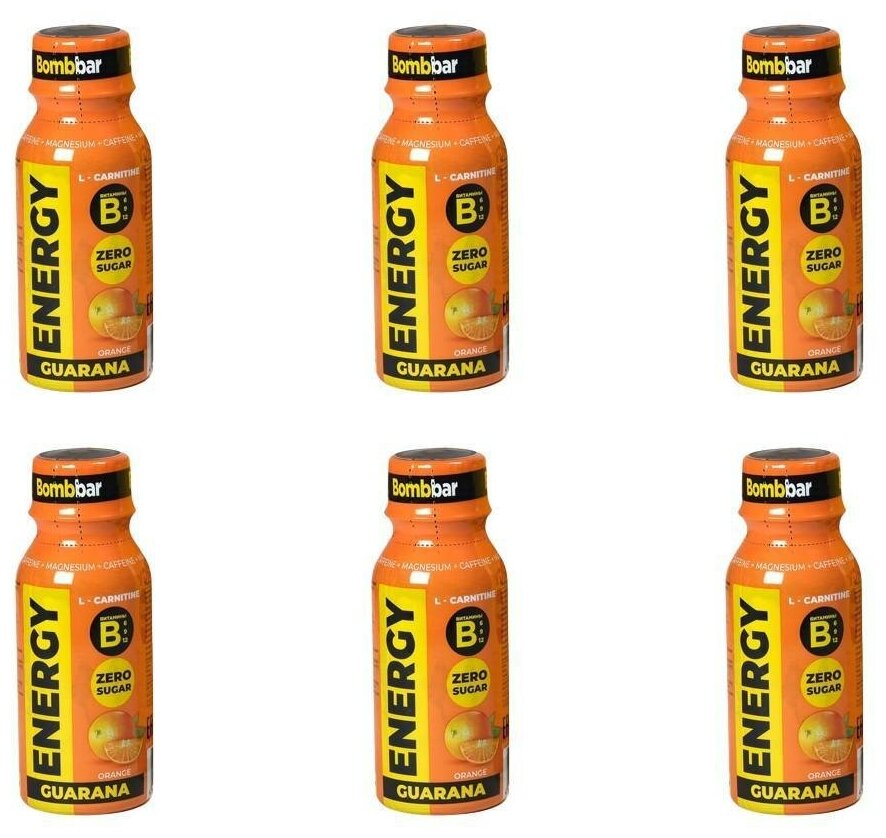 Напиток BombBar L-карнитин с гуараной шоты Апельсин 100мл (6 шт) / Спортивный энергетик