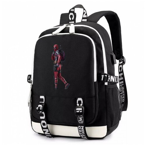 рюкзак элмо на скейте sesame street черный с usb портом 1 Рюкзак Дедпул (Deadpool) черный с USB-портом №1