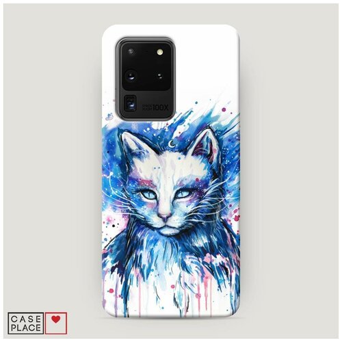 фото Чехол пластиковый samsung galaxy s20 ultra кот синяя краска case place