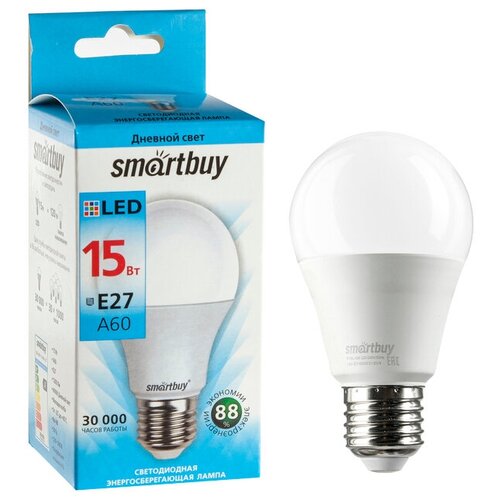 фото Лампа cветодиодная smartbuy, a60, e27, 15 вт, 4000 к, дневной белый свет qwen