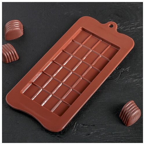 Доляна Форма для шоколада Доляна «Плитка», 22,5×10,5×0,2 см, 24 ячейки, цвет шоколадный