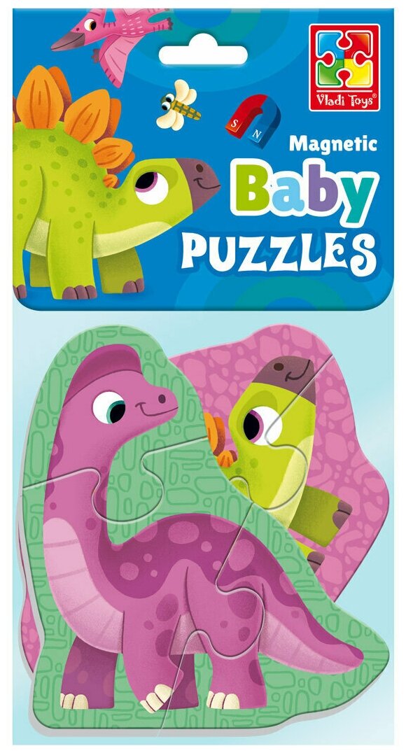 Мягкие магнитные пазлы Vladi Toys Baby puzzle "Динозаврики" 2 картинки, 7 эл, VT3208-21