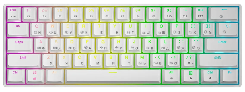 Игровая клавиатура Skyloong GK61 SK61, красные свичи Gateron Red, белая, российская раскладка