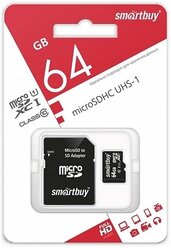 Карта памяти Smartbuy micro SDXC 64Gb Class 10 UHS-I + ADP