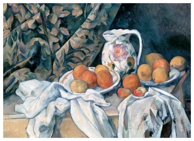 Репродукция на холсте Натюрморт с драпировкой (Still Life with a Curtain) Сезан Поль 70см. x 50см.