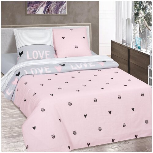 Комплект постельного белья АртПостель Премиум Гламур 4171, семейное, хлопок, розовый/серый