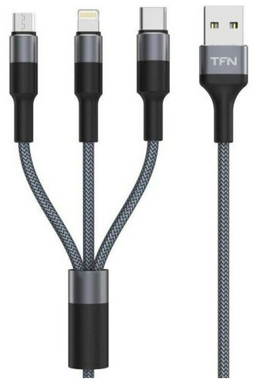 TFN Кабель USB 3 в 1 (Micro + Lightning + Type-C) 1 м (серый)