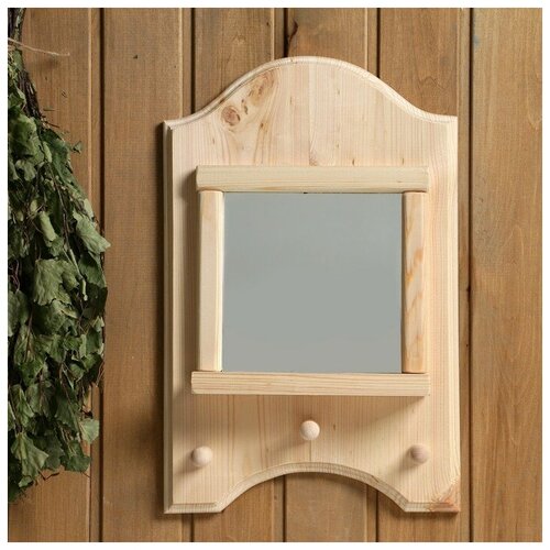 фото Зеркало "окошко". 3 крючка. сосна. натуральный. 40*30*10 см сима-ленд