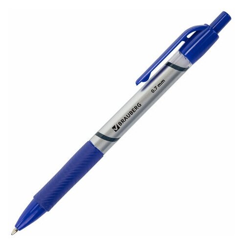 Ручка шариковая автоматическая с грипом BRAUBERG Leader, синяя, корпус с печатью, узел 0,7 мм, линия письма 0,35 мм, 141540 6 шт