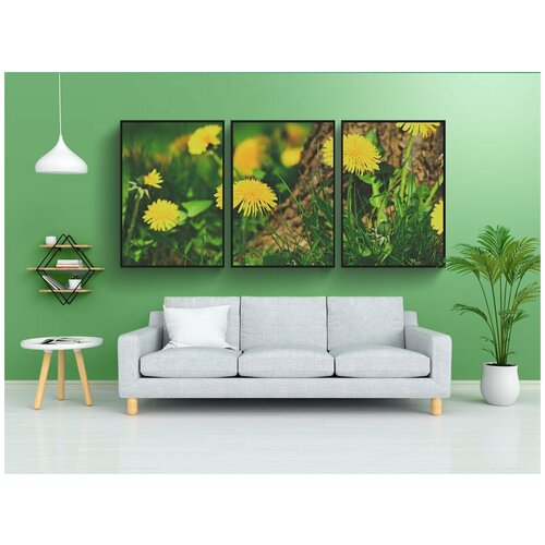 фото Набор модулных постеров для интерьера "одуванчик, цветок, завод" 60x90 см. в тубусе, без рамки lotsprints