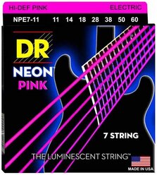 NPE7-11 Neon Pink Комплект струн для 7-струнной электрогитары, никелированные,с покрытием, 11-60, DR