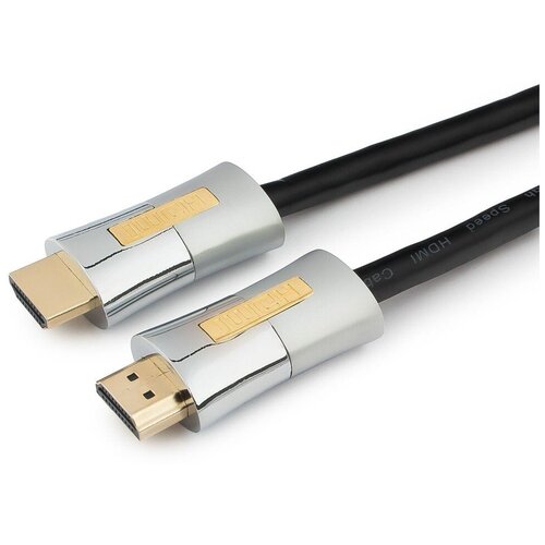 Кабель HDMI-HDMI v2.0 1.8м Cablexpert Platinum (CC-P-HDMI01-1.8M) металлический корпус, ферритовые кольца, блистер кабель hdmi hdmi v2 0 3 0м cablexpert platinum cc p hdmi02 3m серебристый металлический корпус нейлоновая оплетка блистер