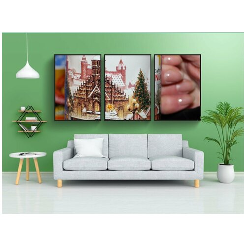 фото Набор модулных постеров для интерьера "мраморный бордовый, рождественский магазин, нюрнберг" 60x90 см. в тубусе, без рамки lotsprints