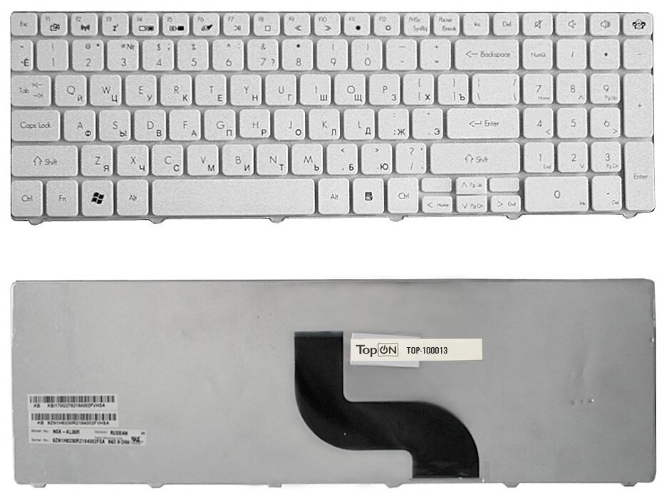 Клавиатура для ноутбука Packard Bell TM86 TX86 NEW90 PEW91 Series Плоский Enter Белая без рамки PN MP-09B23SU-6981 1806₽