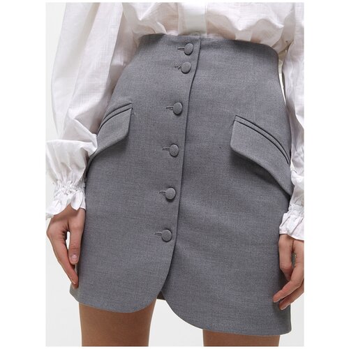Юбка мини The Select с пуговицами, серый, XS/40