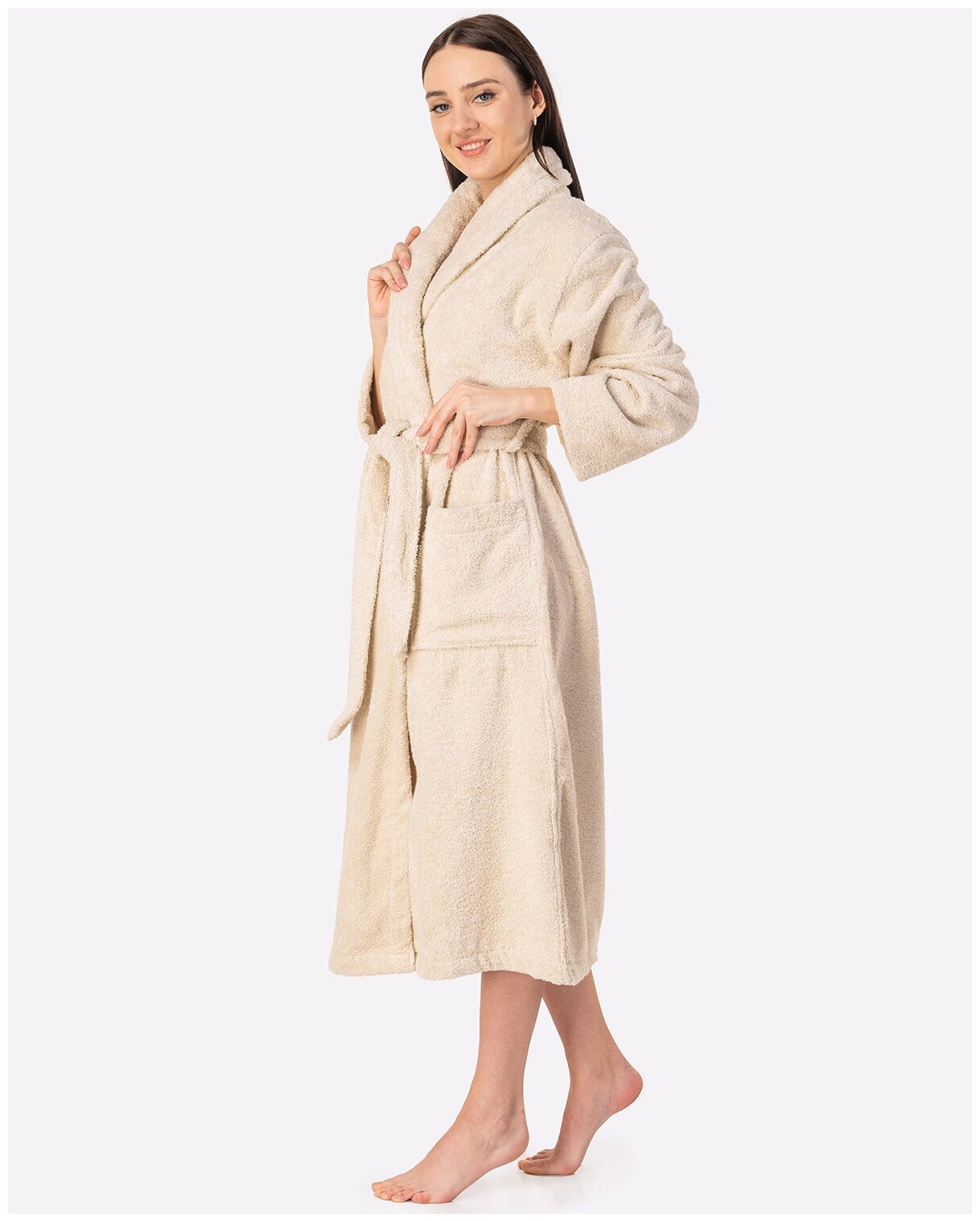 Махрровый халат HappyFox, HF400TJ размер 48, цвет св.бежевый - фотография № 2