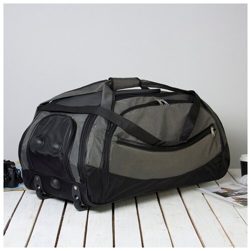 фото Сумка дорожная на колёсах, отдел на молнии, отдел для обуви, 3 наружных кармана, длинный ремень, цвет хаки зфтс