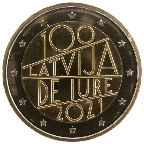 Латвия 2 евро 2021 г. 100-летие признания Латвии де-юре