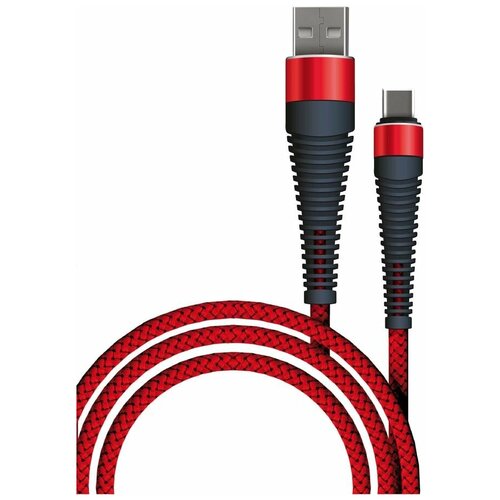 Кабель BoraSCO (50184) Fishbone USB-C, 1 м, 3A, красный кабель borasco 50183 fishbone micro usb красный 1 м 3a