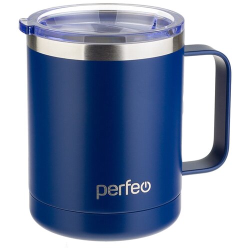 Термокружка PERFEO для напитков с прозрачной крышкой, ручкой, объем 0,35 л., темно-синий (PF_C3732)