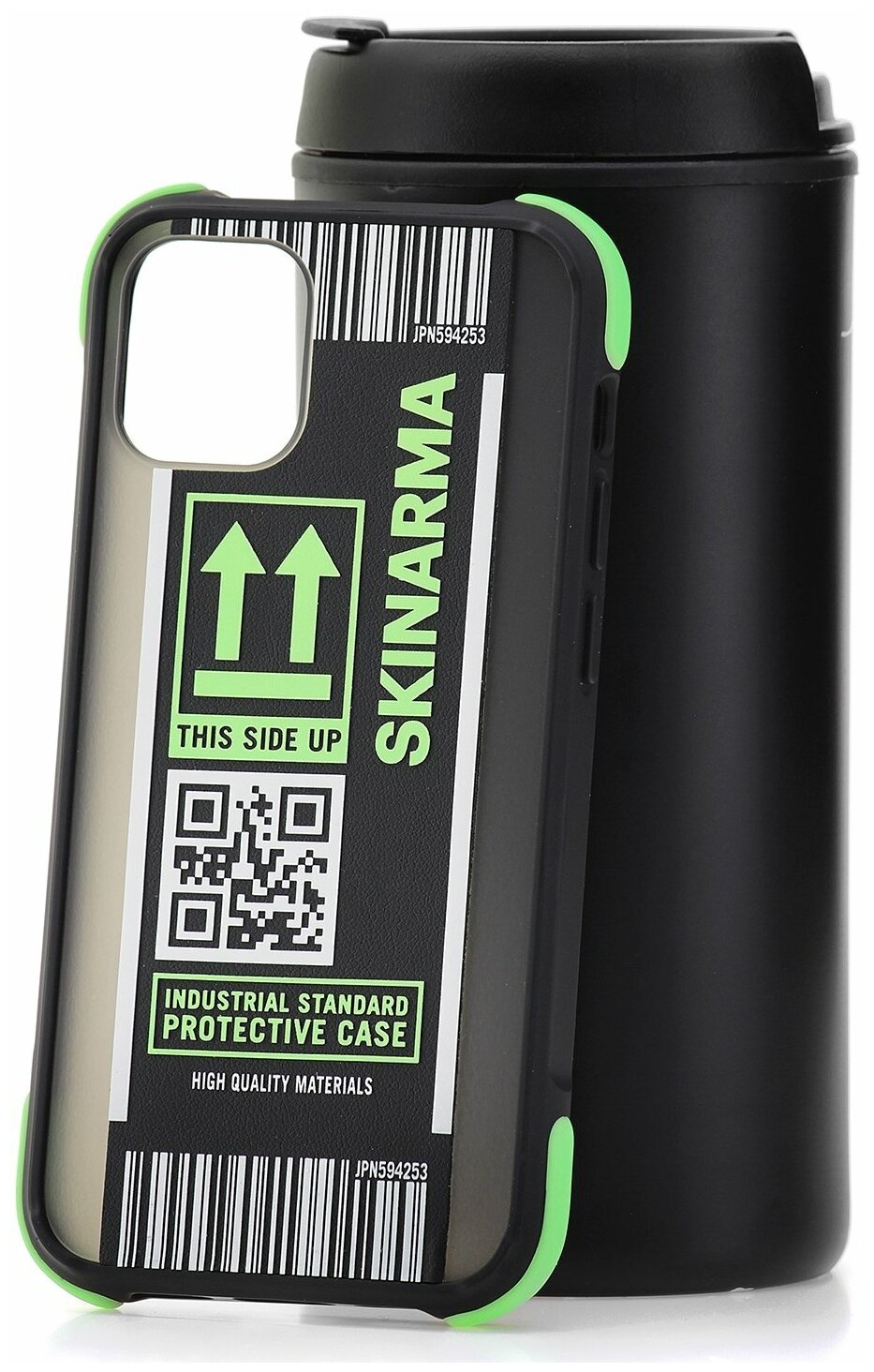 Чехол для iPhone 12 mini Skinarma Kozutsumi Neon Green, противоударная пластиковая накладка с рисунком, матовый силиконовый бампер с защитой камеры