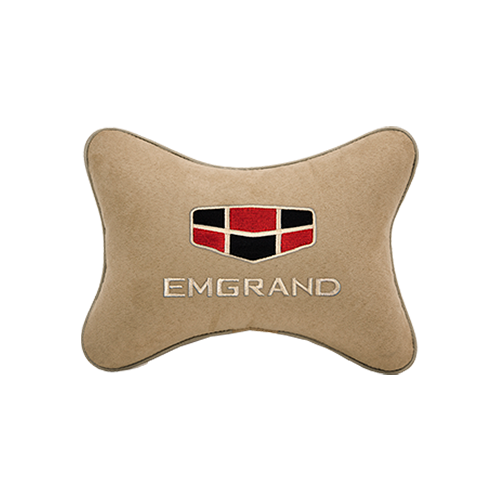 Автомобильная подушка на подголовник алькантара Beige с логотипом автомобиля EMGRAND