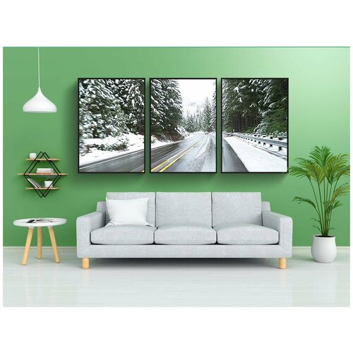фото Набор модулных постеров для интерьера "вождение, зима, дорога" 60x90 см. в тубусе, без рамки lotsprints