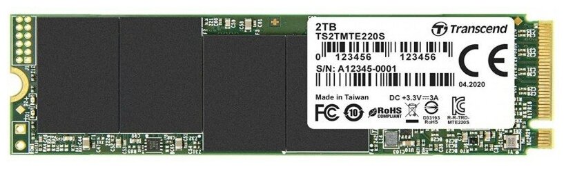 SSD диск TRANSCEND M.2 MTE220S 2000 Гб M.2 2280 PCIe Gen3x4 3D NAND TLC TS2TMTE220S