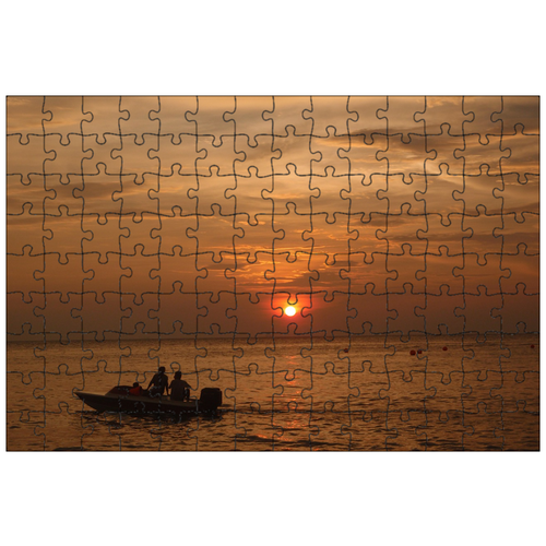 фото Магнитный пазл 27x18см."заход солнца, лодка, рыбак" на холодильник lotsprints