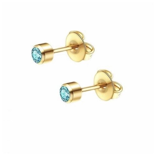 Серьги Studex для прокола ушей средние (белая подложка) Аквамарин