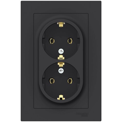 SE AtlasDesign Карбон Розетка с/з двойная, 16А, в сборе (комплект 2шт)