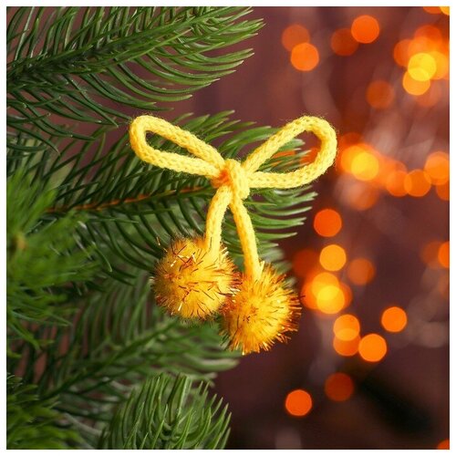 фото Декоративный элемент на верёвочке 2 шарика с блеском, d= 2 см, набор 8 шт., цвет жёлтый, 4 шт. yandex market