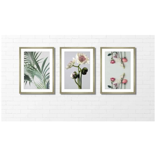 фото Набор интерьерных постеров (картин) в раме на холсте 35x48, "цветы" , 3 шт. картины на холсте / картина для интерьера дома, картина на стену, картина в раме на стену, картина для дома и офиса картинная мануфактура