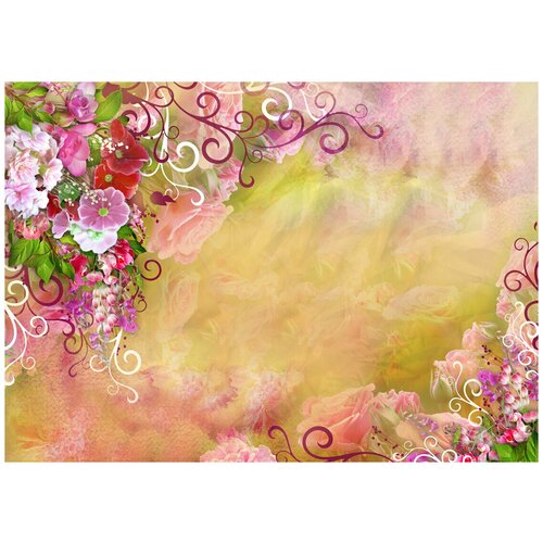 Цветочный фон открытка - Виниловые фотообои, (211х150 см) цветочный натюрморт по мотивам ханса боллонгиера виниловые фотообои 211х150 см