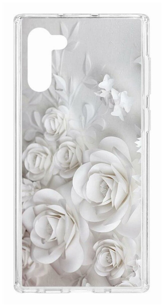 Чехол для Samsung Galaxy Note 10 Kruche Print White roses, пластиковая накладка, силиконовый бампер с защитой камеры, защитный прозрачный кейс с рисунком