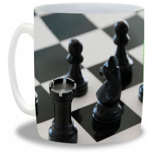 Кружка белая Шахматы Шахматная доска Черные фигуры