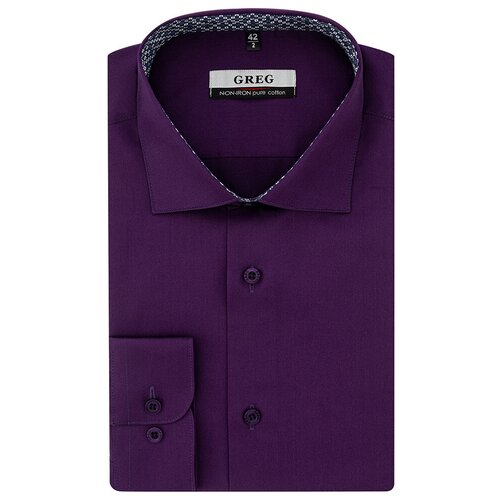 фото Рубашка мужская длинный рукав greg 740/131/076/z/1p, полуприталенный силуэт / regular fit, цвет фиолетовый, рост 174-184, размер ворота 44