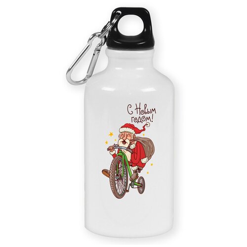 Бутылка с карабином CoolPodarok Прикол. С Новым годом! Дед Мороз на велосипеде!