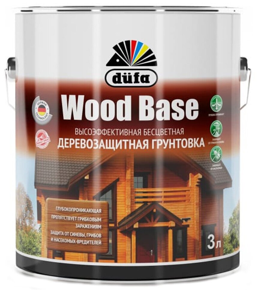 Грунт для защиты древесины Dufa Wood Base с биоцидом бесцветная 3 л.