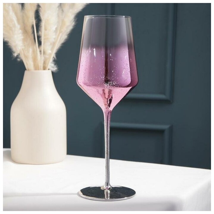 Бокал из стекла для вина «Мерцание», 500 мл, 8,5×25 см, цвет розовый