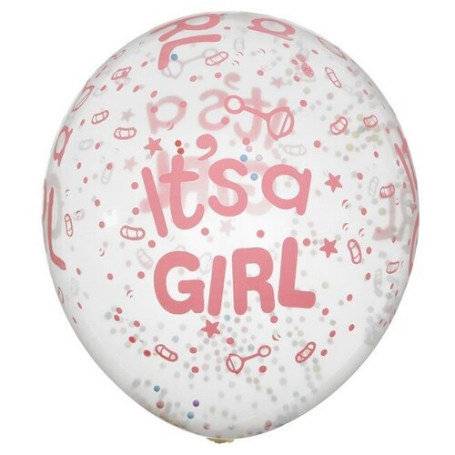 фото Шар латексный 12" "с рождением девочки", пенопласт, набор 5 шт, прозрачный mikimarket