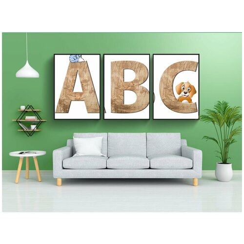 фото Набор модулных постеров для интерьера "животные, abc, дети" 60x90 см. в тубусе, без рамки lotsprints