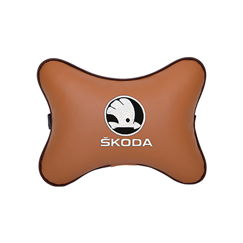 фото Подушка на подголовник экокожа fox (белая) с логотипом автомобиля skoda vital technologies