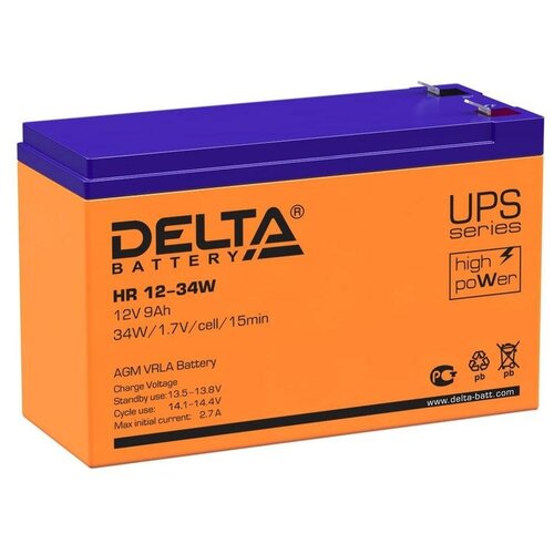 Аккумулятор 12В 9А. ч Delta HR 12-34 W (9шт.) аккумулятор hr 12 21w 12в 5ач hr 12 21w код hr 12 21 w delta 9шт в упак