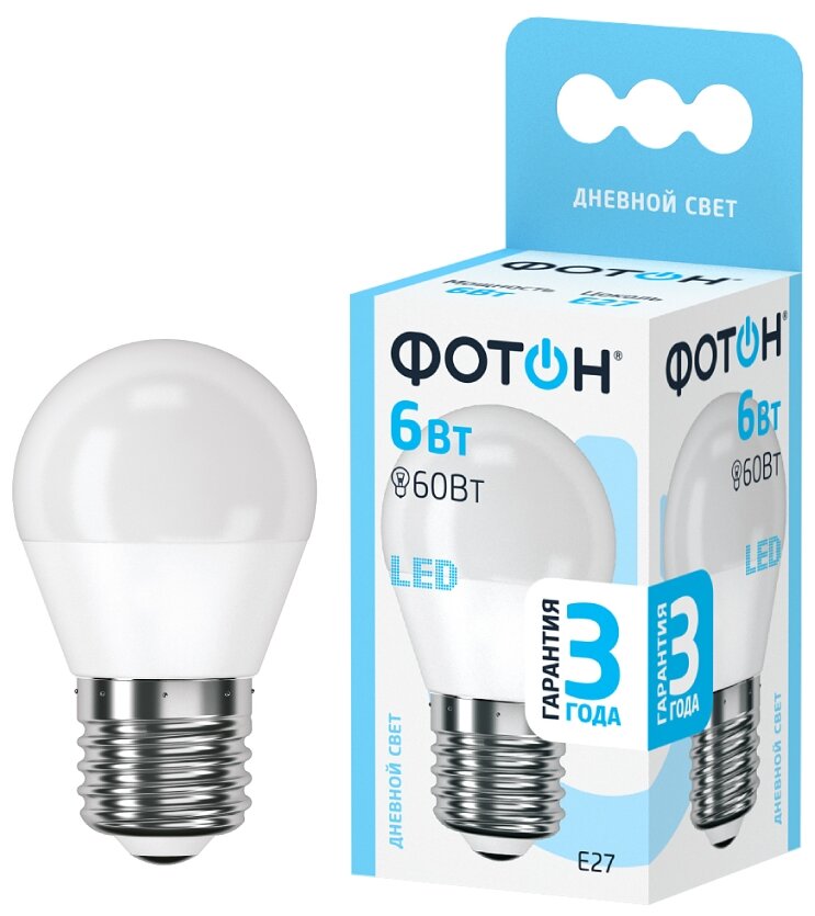 Светодиодная лампа Фотон P45 6Вт 220В 4000К E27